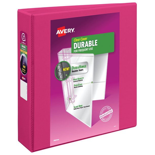 Avery Durable View 3 Ring Binder, 2" Slant Rings, 1 Pink Binder