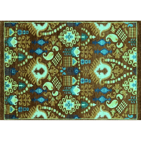 Ahgly Company Machine Washable Indoor Rectangle Oriental Turquoise Blue Industrial Area Rugs, 2' x 5'