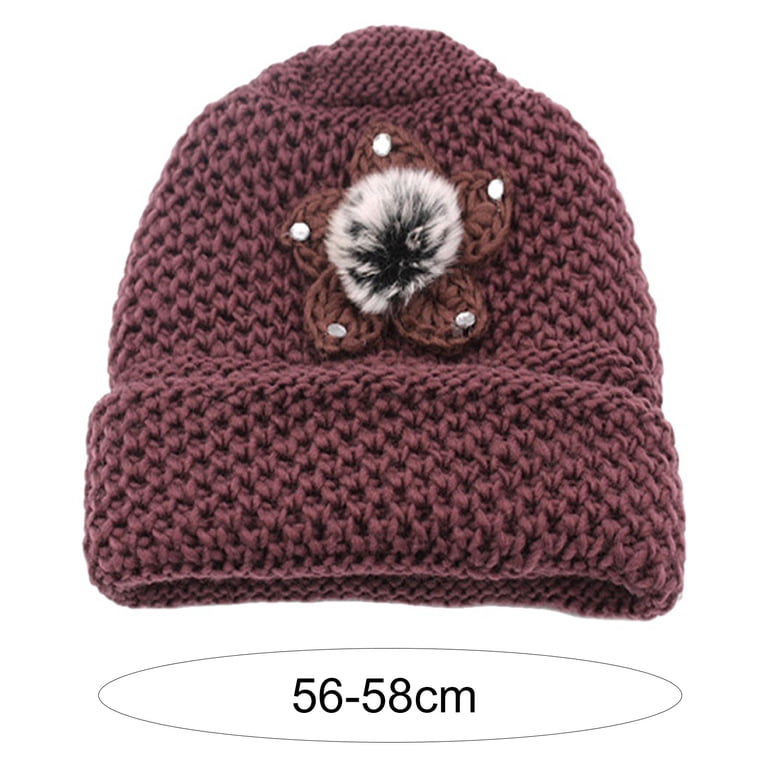GROFRY Knitted Hat Flower Decor Handmade Solid Color  display picture 2