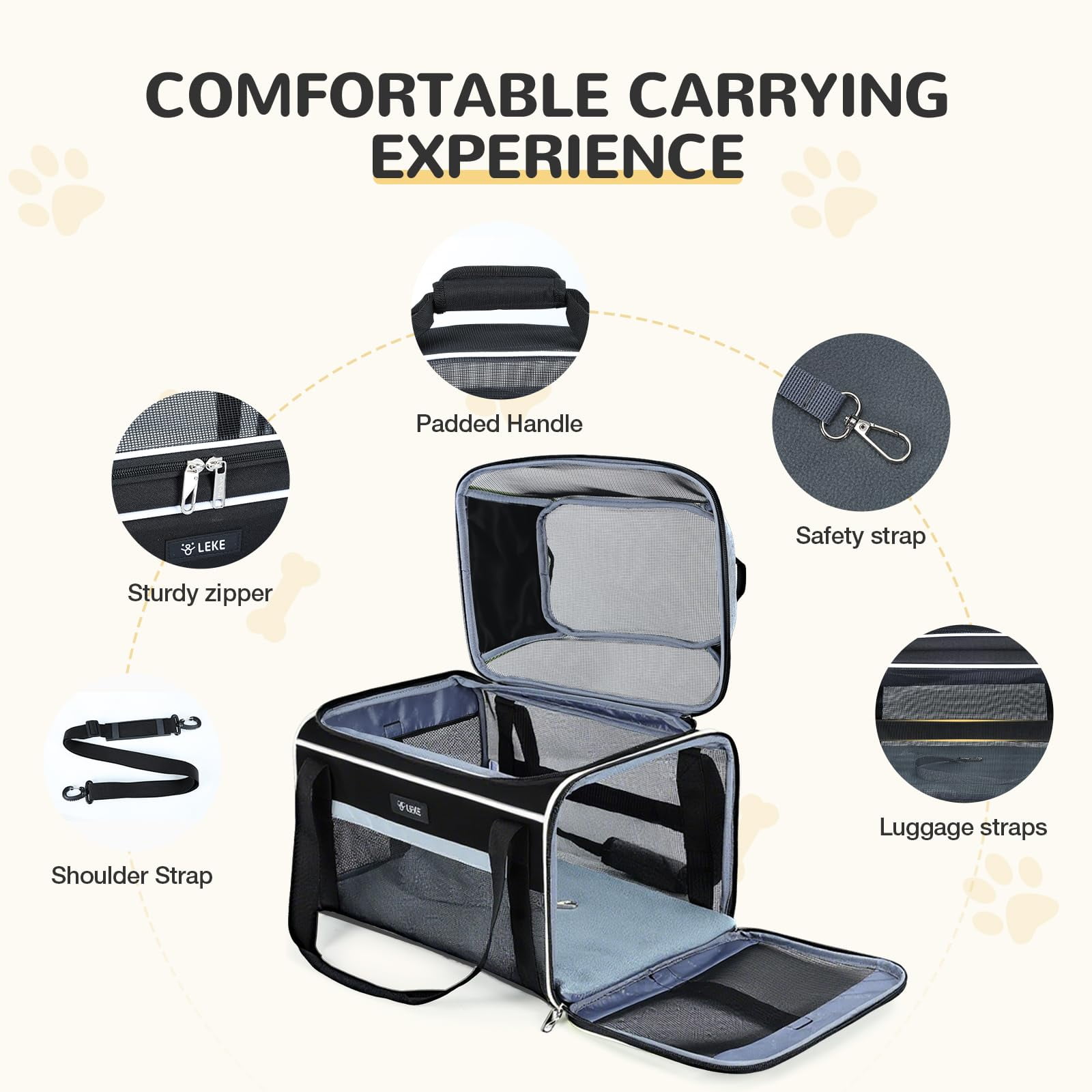 Top-Expandable Pet Carrier 17x11x9.5 Inch Alaska Hawaiian Airline Approved Soft Sided Underseat to 12lbs Travel Carriers for Small Cats and Dogs with Locking Safety Zippers Anti-Scratch Mesh