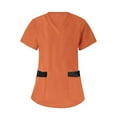 thumbnail image 4 of Xfvqtps Scrub Set for Women Solid Color V-Neck Stretch Scrub Top and Elastic Waist Scrub Pants Short Sleeve Tops Long Pants Sets Casual Suit Sets Working Uniforms with Pockets Orange, 4 of 5