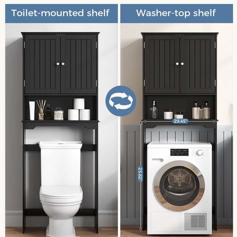 Gianna Wooden Over-the-Toilet Storage Rack, Bathroom Organizer Shelf for Toilet & Towels, Freestanding Toilet Shelf，Black
