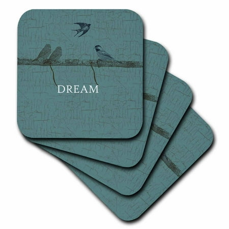 

3dRose Rustic birds on branch dream inspirational art Soft Coasters set of 8