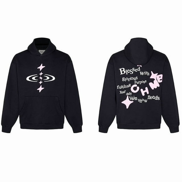 Sweat à Capuche en Peluche Décontracté Imprimé Lettres Planète Cassée-986 Noir-TG