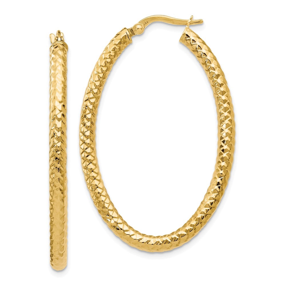 AA Jewels - 14k Yellow Gold ForeverLite and Textured Oval Hoop Earrings ...