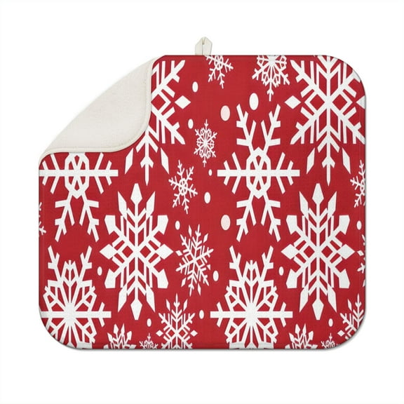 Red Christmas Snowflake Pattern Dish Drying Mat for Kitchen 1 Pack, Ultra Absorbent Microfiber Dishes Drainer Mats,16x18in(41x46cm)