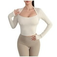 thumbnail image 1 of T-shirts à Manches Longues pour Femmes Tuniques pour Femmes Automne Sport avec Coussinet Blouses de Yoga Chic Décontracté Blanc P, 1 of 4