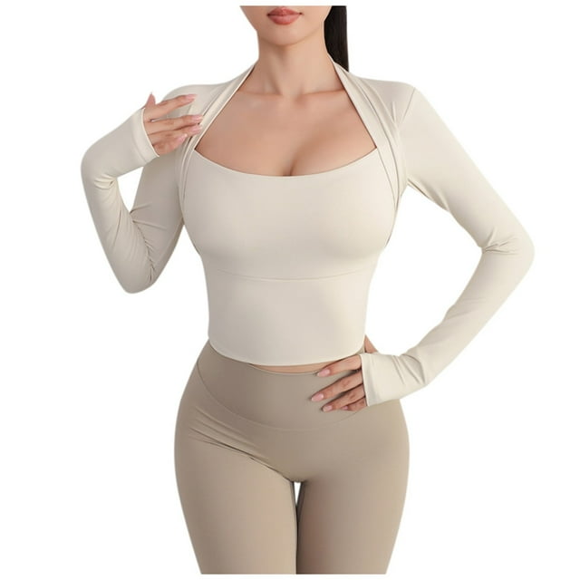 T-shirts à Manches Longues pour Femmes Tuniques pour Femmes Automne Sport avec Coussinet Blouses de Yoga Chic Décontracté Blanc P