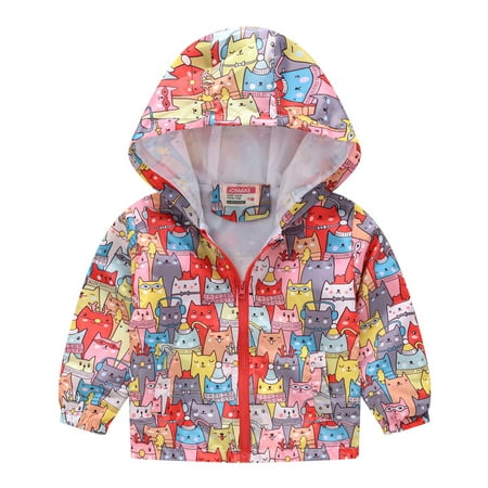 

EHTMSAK Children Boy Girl s Cartoon Print Zip Up Coat Toddler Baby Hooded Long Sleeve Pockets Jacket Fall Winter Outerwear Red 2Y-6Y 110