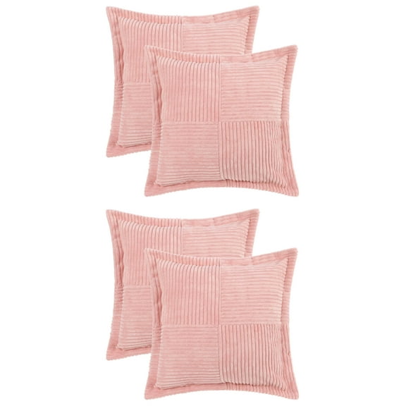 NOMADIC NOOK Set of 4 Corduroy Solid Striped Throw Pillow Covers for Home Decorations Pink 18" x 18"