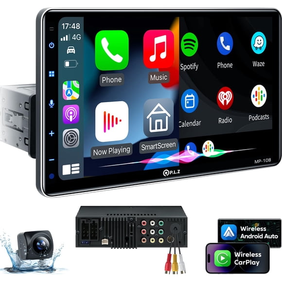 Radio de coche estéreo PLZ 10.1 inalámbrica Single Din con Carplay