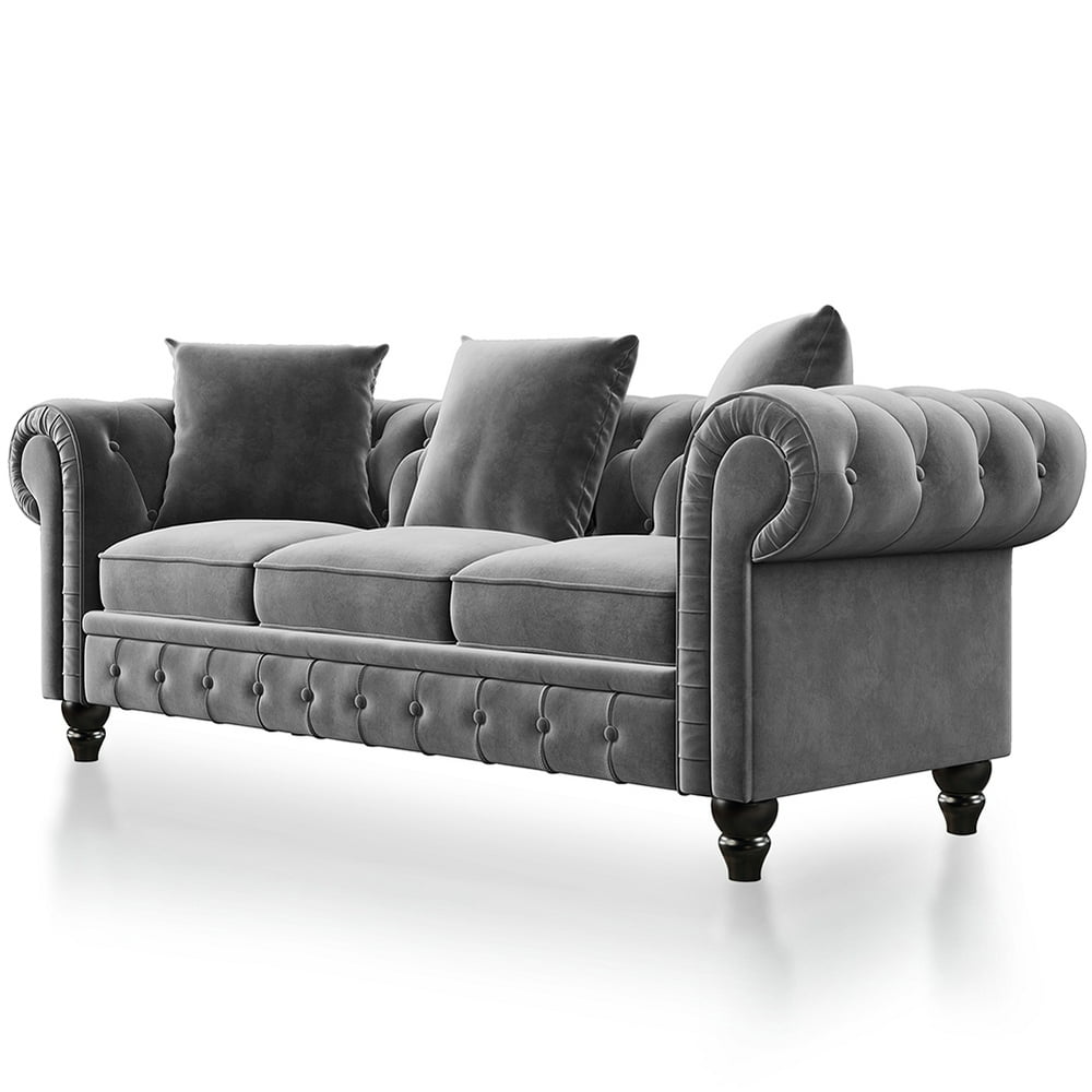 Tufted Velvet Upholstered 3 Seat Sofa Roll Arm Classic Chesterfield