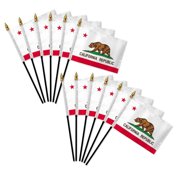 12 pc  California State Stick Flags, 4x6 Inch Mini Stick Flags for Parades, Classrooms, Patriotic Events & Outdoor Décor