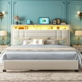 thumbnail image 7 of EnHomee Queen Bed Frame with Storage Shelf Upholstered Platform Bed Frame with LED Lights Metal Bed Frame with Charge Station, Beige, 7 of 7