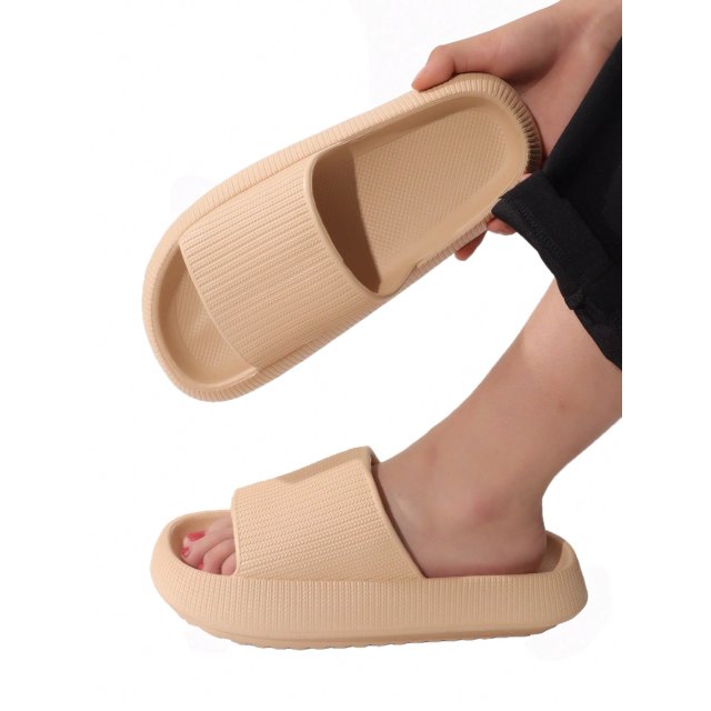 Women's Fashionable Solid Color Slippers In Rose Red With Neon Pink Single Strap