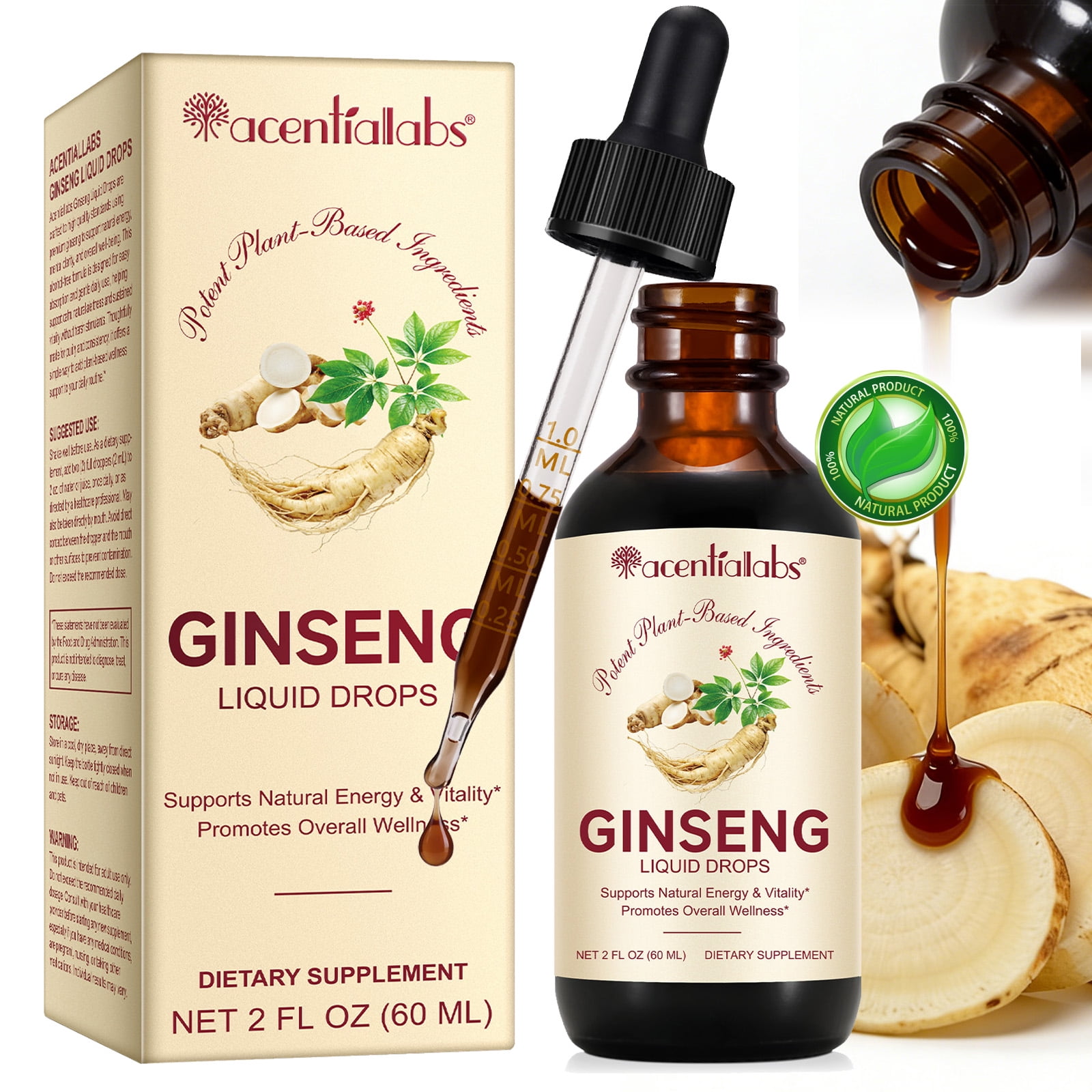 Korean Red Ginseng Liquid Extract, 1300 mg Ginseng Extract, Supports Natural Energy, Gluten Free, 2 fl oz