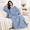 Blue, variant on Black Devil Oversized Wearable Hooded Flannel Blanket for Home and Outdoor Use