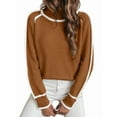 thumbnail image 5 of Fall Sweaters for Women Trendy Cute Cozy - Long Sleeve Colorblock Knitted Pullover Tops Dark Brown S, 5 of 9