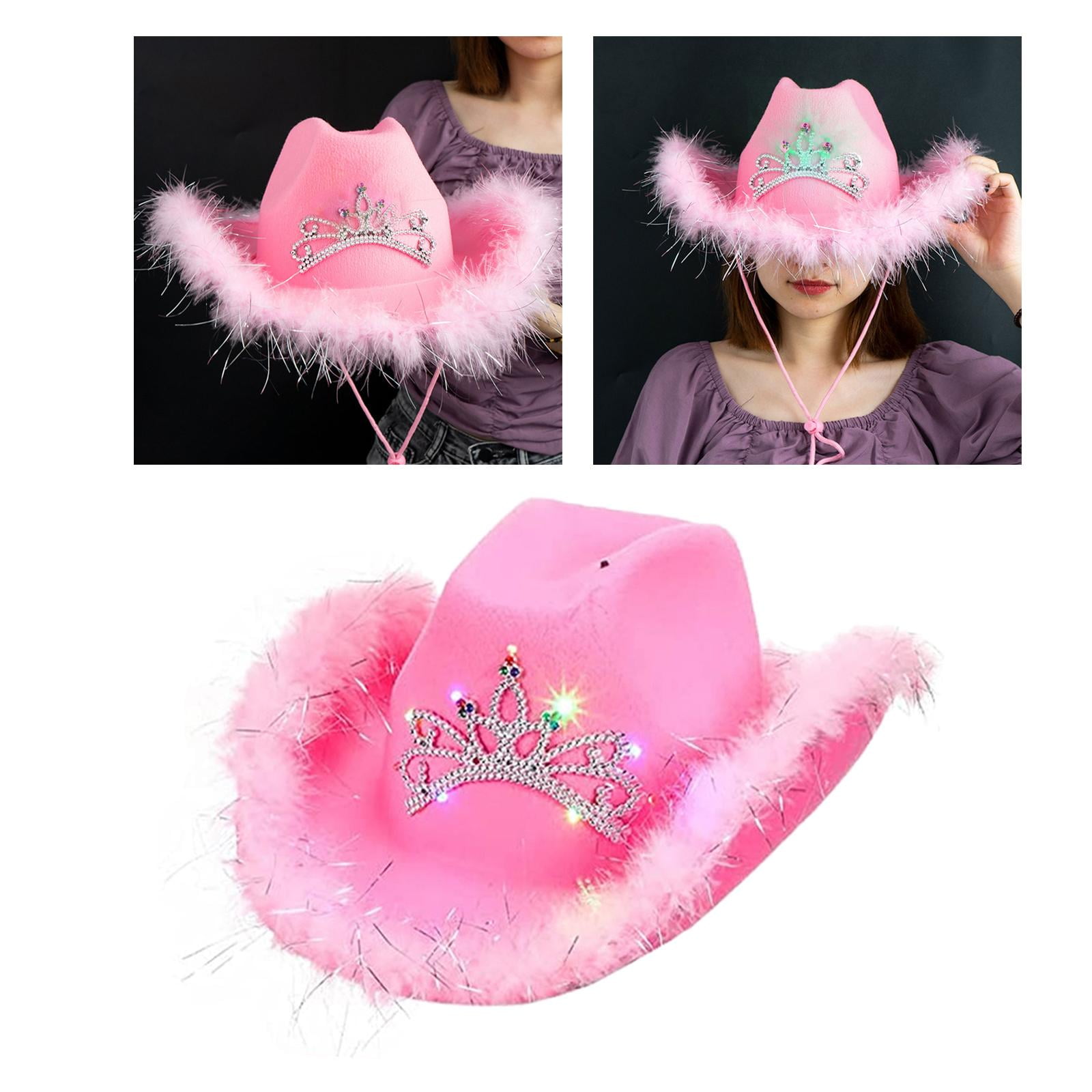 Baosity Pink Western Cowgirl Hat, Wide Brim, Tiara Design  display picture 1