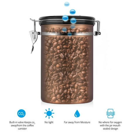 Large Capacity Leaf Canister - 1.8L Coffee Container Large Airtight 304 Stainless Steel Kitchen Sotrage Canister with a Time Compass for Coffee,Dry Tea-leaves,Nuts,Grains, Flour, Sugar(Red,Black,Silver,Gold)