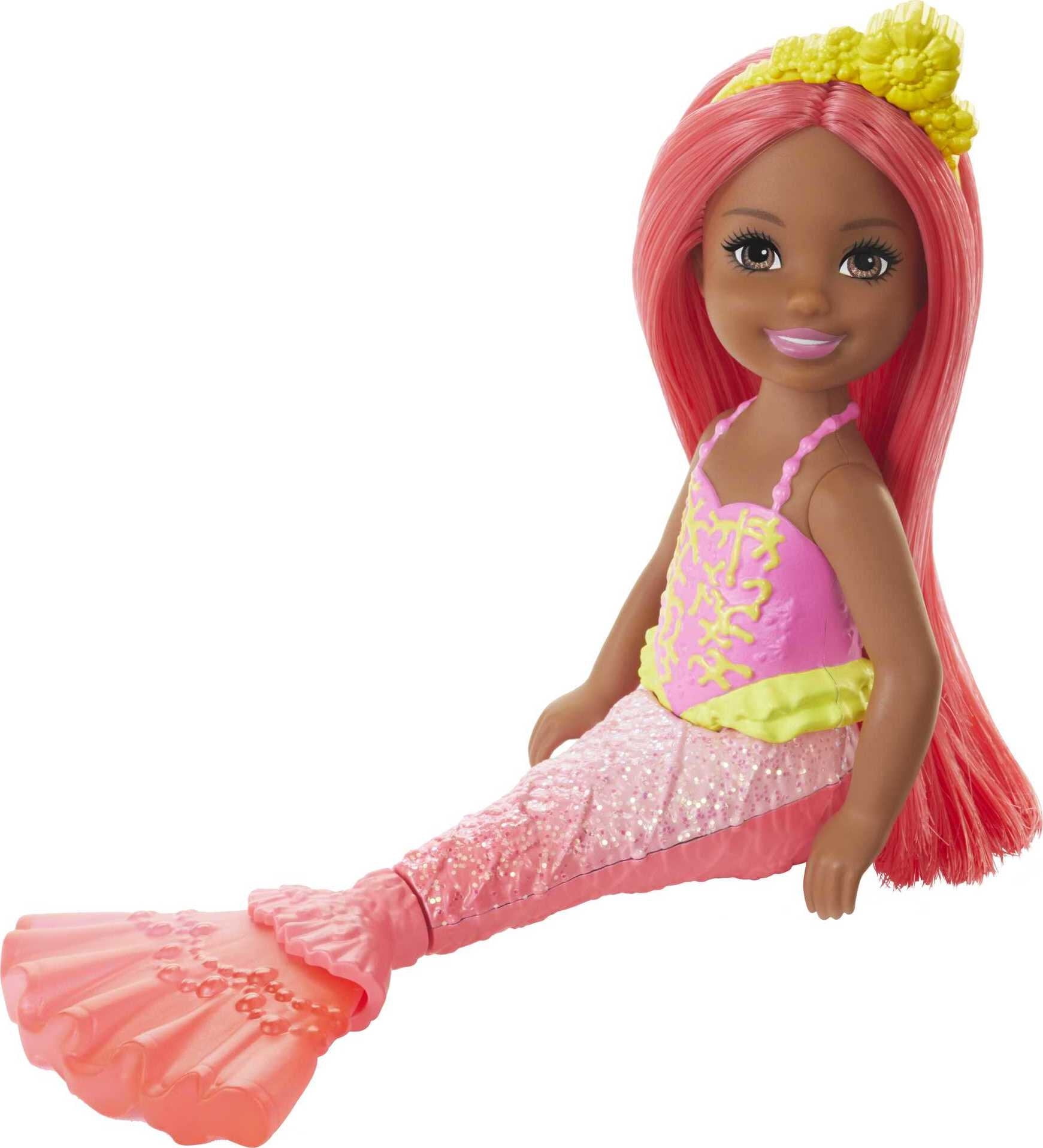 Barbie Dreamtopia Chelsea Mermaid Small Doll & Accessory, Coral-Colored Hair & Tail (6.5-inch)