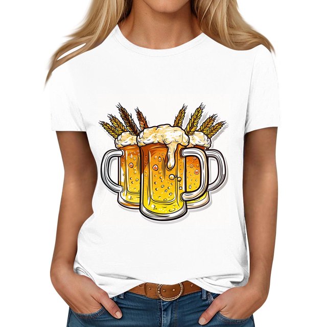Camisetas de Manga Corta para las Mujeres Impresas Cuello Redondo Camiseta Casual, Camisetas Casuales de Mujer
