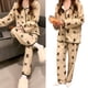 thumbnail image 2 of Conjunto de pijama de manga larga para mujer, ropa de dormir de dos piezas con botones y estampado de dibujos animados bonitos para cachorro en casa de primavera M, 2 of 8