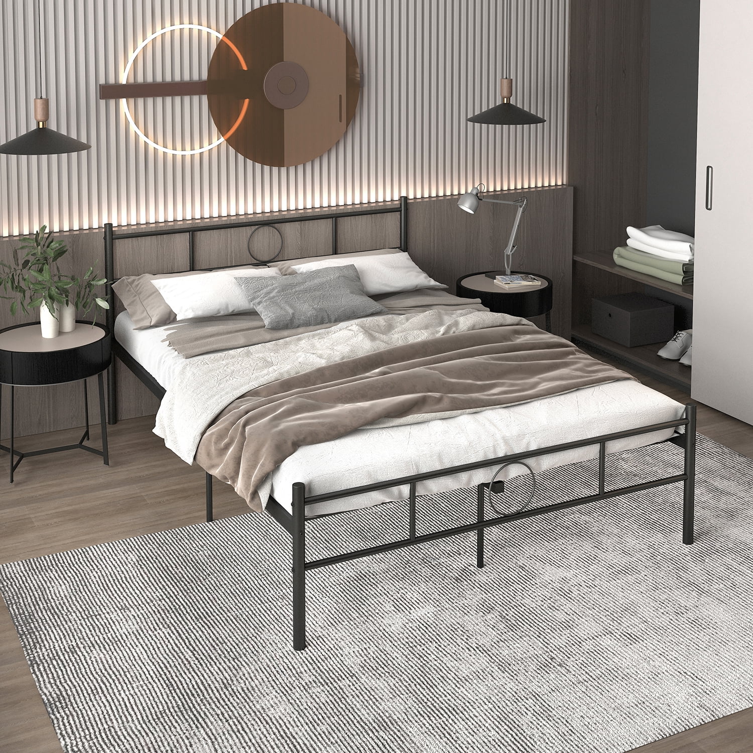 Metal Platform Bed Frame with Headboard & Footboard, Heavy Duty Steel Slats Bed, Underbed Storage Space, No Box Spring Needed, Easy Assembly for Bedroom
