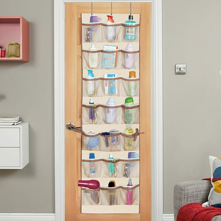 Smart Design Over The Door Organizer 42 Pockets with Elastic Trim and Hanging Hooks VentilAir Mesh Fabric Shoes Pantry Closet Storage Home Organization 21 x 73 Inch Natural Canvas Walmart