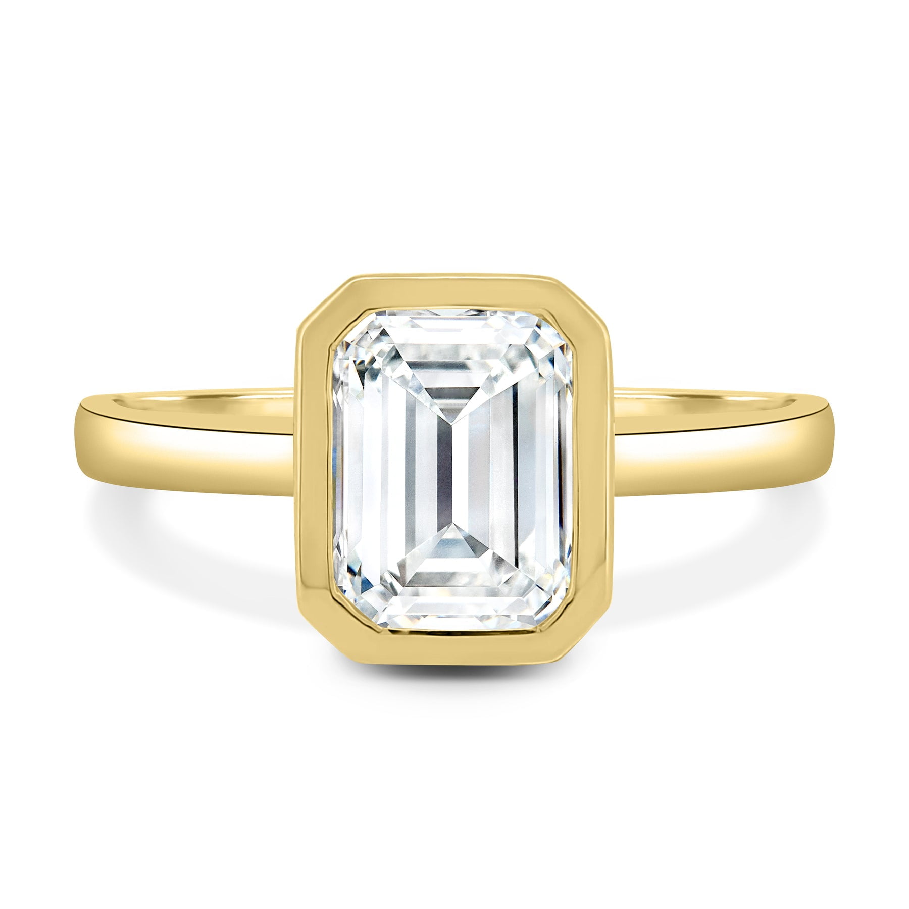 ESTE ORIGIN 2.00Ct Emerald Cut Bezel Set Lab-Grown Diamond Solitaire Engagement Ring in 14K Yellow Gold for Women US 5