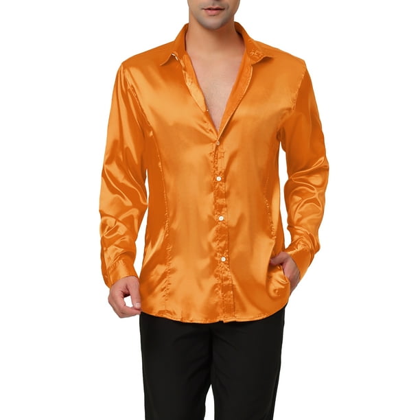 Lars Amadeus Big Tall Men s Dress Satin V Neck Long Sleeve Button Down Shirts
