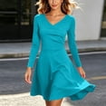 thumbnail image 5 of Gytharion Women's A Line Dresses V Neck Long Sleeve Swing Dresses Solid Color Casual Daily Mini Dresses, 5 of 7