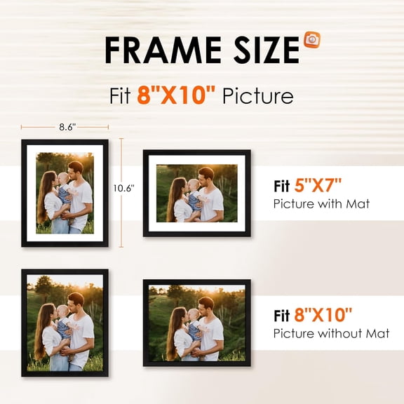 MY 8x10 Picture Frame Set of 2, Photo Frame with HD Plexiglass, Display Pictures 5x7 with Mat or 8x10 Without Mat Multi Picture Frames Collage for Tabletop or Wall Display, Black