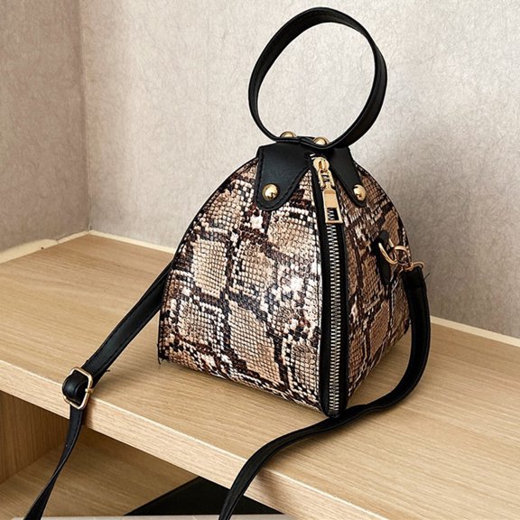 Womens Print Bucket Handbag Adjustable Strap Crossbody Purse Ring‑shaped Top Handle Messenger Bag