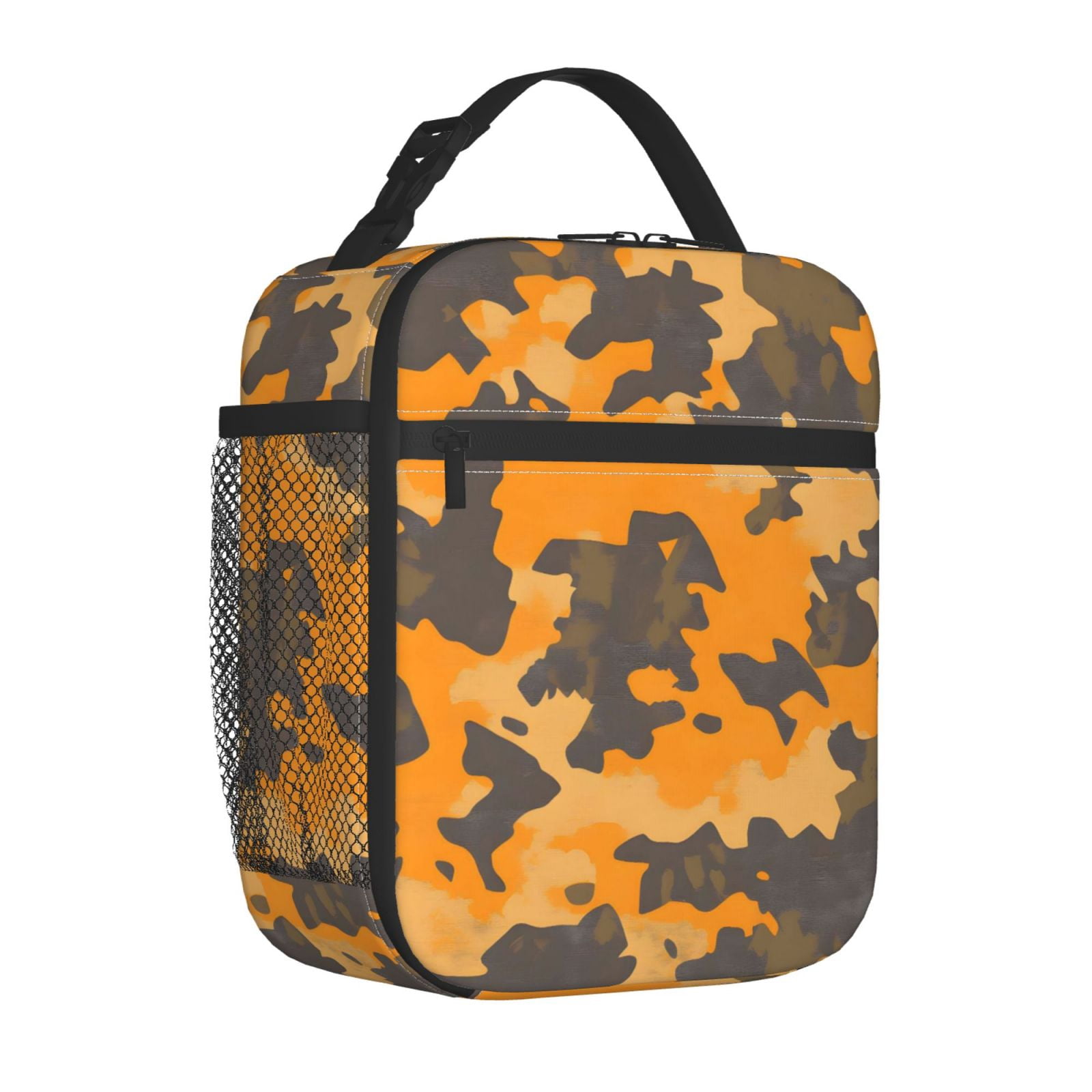 Lunch Bag For Women Men Insulated Portable Lunch Box Bento Box Office Picnic Travel Cooler Bag Texture Camo Army Orange_2
