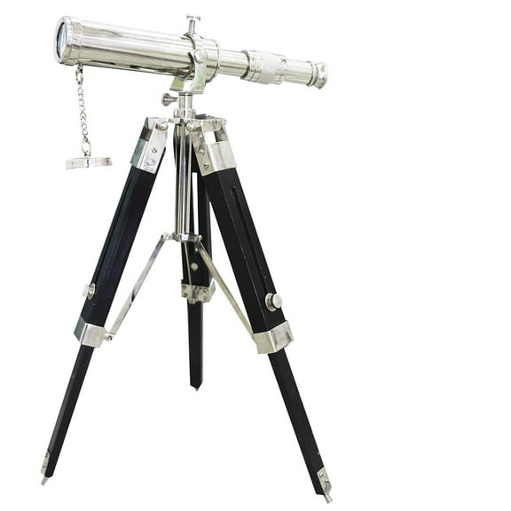 collectiblesBuy Nickel Finish Desktop Adjustable Wooden Stand Nautical Vintage Solid Brass Tripod Telescope Home Decor Table Top