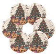 thumbnail image 7 of Yayeee 6 PCS Drink Coasters with Holder Set Woven Absorbent Round Tabletop Hot Pad, Orange Halloween Trees, 7 of 7