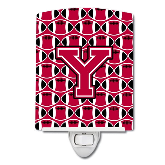 Caroline's Treasures CJ1079-YCNL Letter Y Football Crimson and White Ceramic Night Light, 6x4x3", multicolor