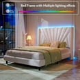 thumbnail image 6 of EnHomee Full Bed Frame with 51"Tall Headboard Upholstered Full Size Platform Bed Frame with LED Lights & Charge Station, Beige, No Box Spring Needed, Noise Free, 6 of 9