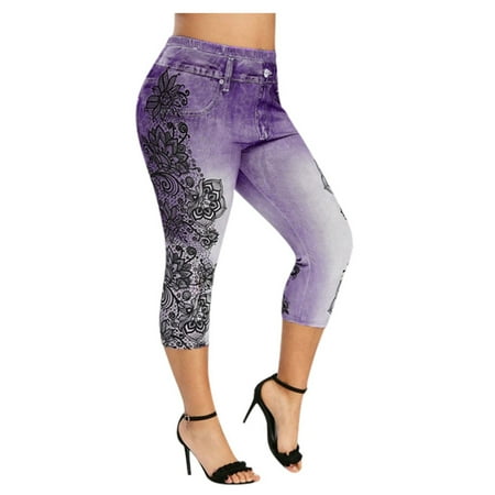 

Dadaria Best Workout Leggings for Women Panel Denim Leggings Capris Leggings Yoga Pants Purple XXL Female