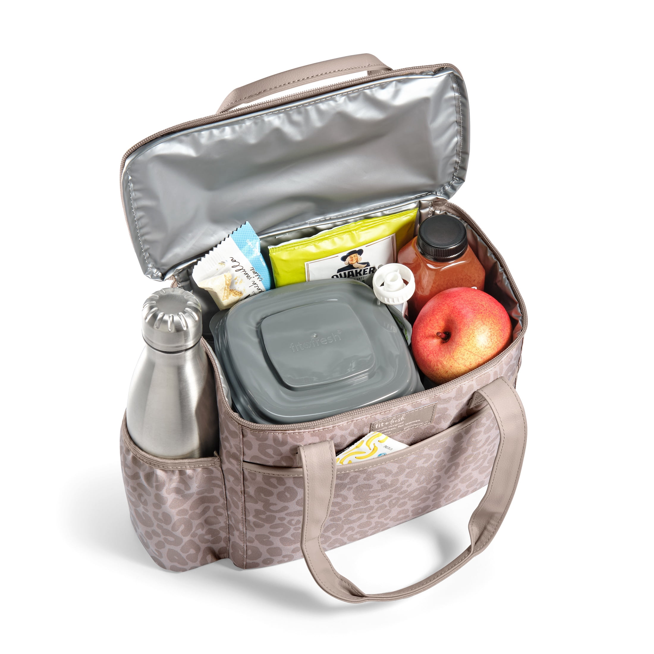 Fit & Fresh Mapleton Women's Lunch Bag, Large Insulated Tote Bag for Work, Feline Fine Mocha