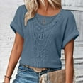 thumbnail image 5 of Patlollav Women Tees Under $10,Short Sleeve T-Shirt for Womens Casual Solid Round Neck Lace Patchwork Tops, 5 of 6