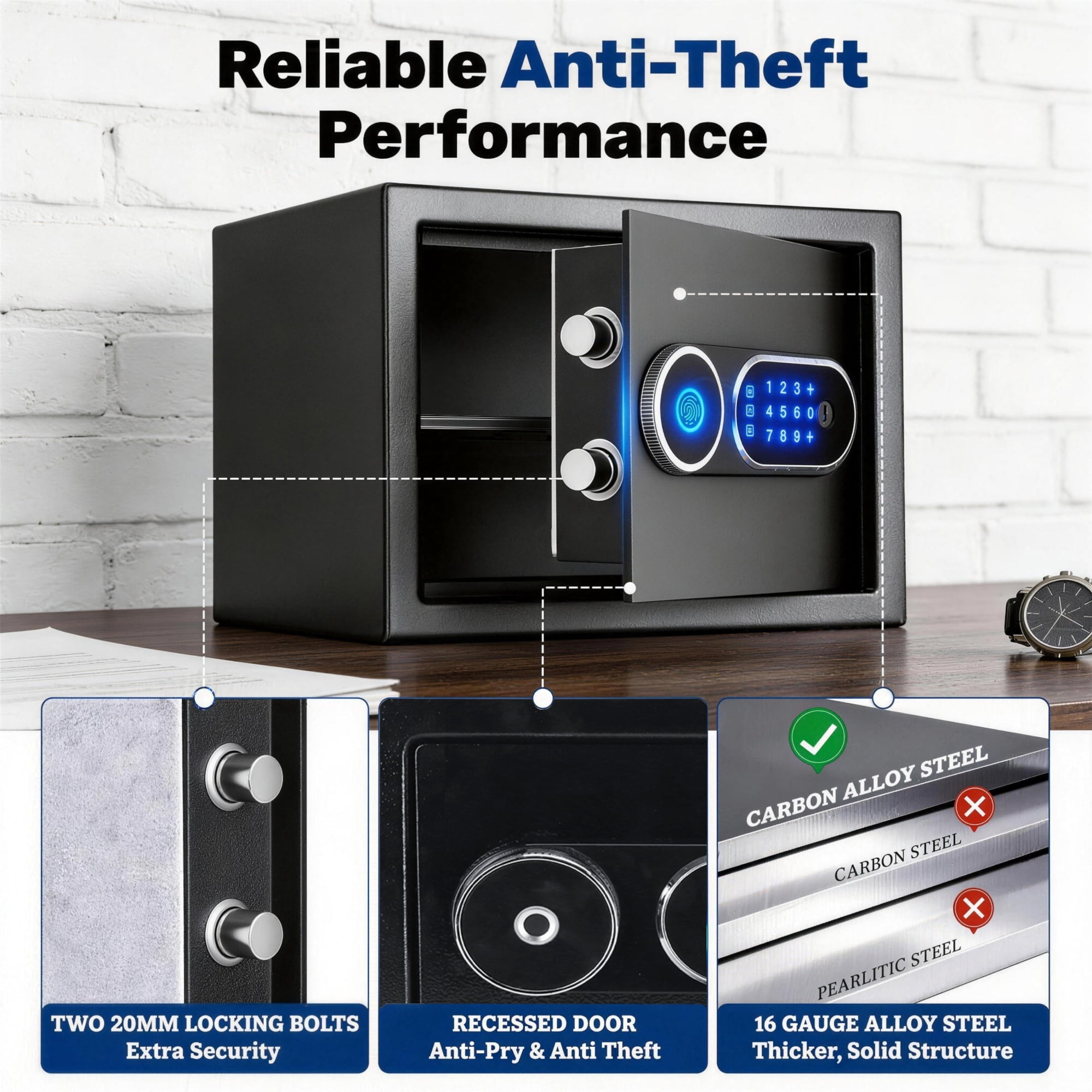 Safe Box,Blacksmith 1.0 Cuft Biometric Safe Lock Box with Removable Shelf and Fingerprint,Code,Keys Quick Unlock,Security Money Safe Lock Cabinet,Black