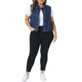 thumbnail image 2 of Agnes Orinda Women's Plus Size Denim Vests Lapel Sleeveless Button Down Cropped Jean Vest with Pocket 1X Dark Blue, 2 of 6