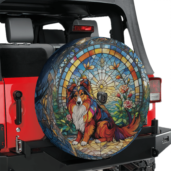 Lotusprinthandmade Shetland Sheepdog Lovers Spare Tire Cover With Backup Camera Hole 6 Sizes (27 in.), shetland sheepdog spare cover, shetland sheepdog car accessory