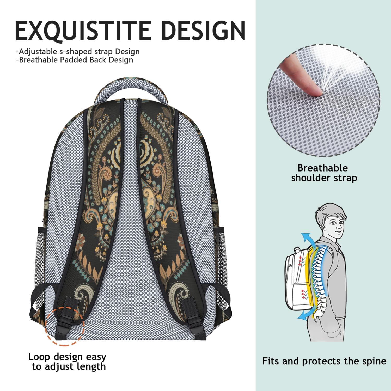 Indian Tribal Paisley Backpack - Vintage Waterproof School Bag with Ergonomic Spinal Support