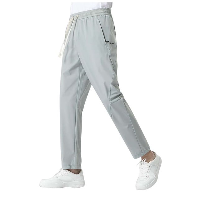 Men's Elastic Loose Ice Silk Sports Pants - Polyester, Straight Leg, Drawstring, Casual Jogging