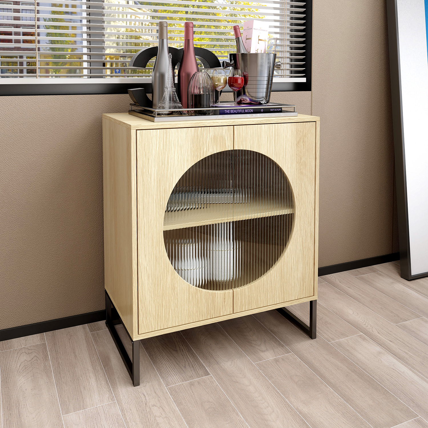 Kadyn 33" Sideboard Buffet Cabinet, Storage Cabinet with Glass Door, Kitchen Storage Cabinet for Dining Room, Natural Kadyn 33" Sideboard Buffet Cabinet, Storage Cabinet with Glass Door, Kitchen Storage Cabinet for Dining Room, Natural