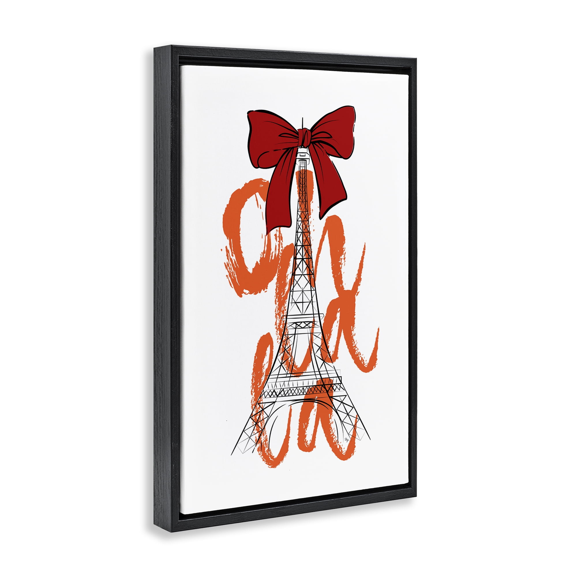 Stupell Industries Oh La La Eiffel Tower Buildings & Architecture Painting Black Floater Framed Canvas Art Print Wall Art, 17 x 25