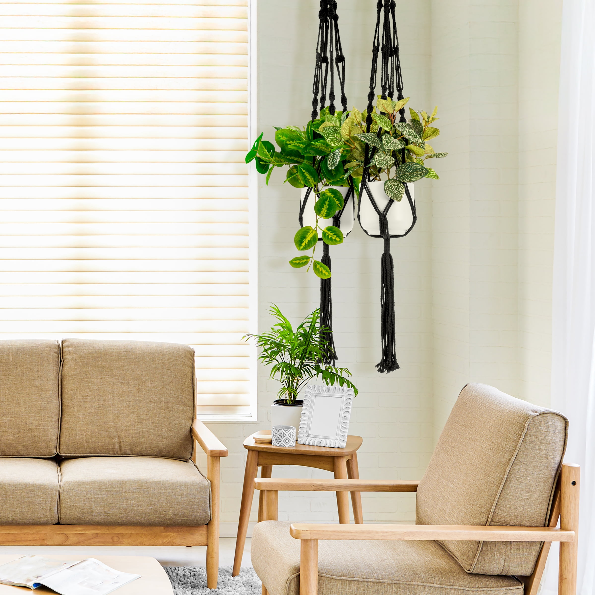 Sorbus Macrame Plant Hanger 8-Pack – Black Cotton Rope Hanging Planters for Indoor/Outdoor Use – Boho Decor for Home, Patio, or Garden – Fits Small to Medium Plant Pots